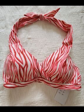 Beachlife Neon Zebra Halter Bikini Top Size CAN 32 Cup 36C NWT